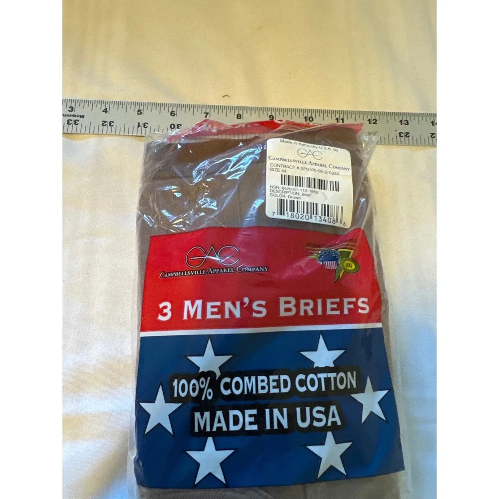 Campbellsville Apparel Co Mens 3 Pack Briefs Brown 100% Combed Cotton Size 44